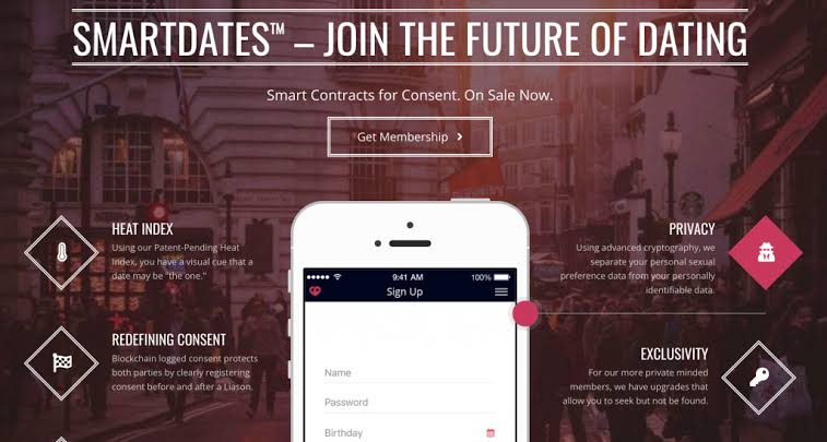 SmartDates homepage of crypto dating site using blockchain technology 