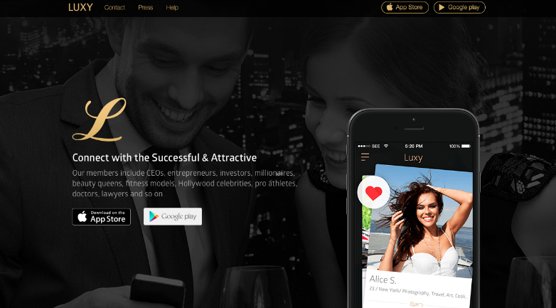 Luxy cryptocurrency dating app showing profile of young, attractive woman