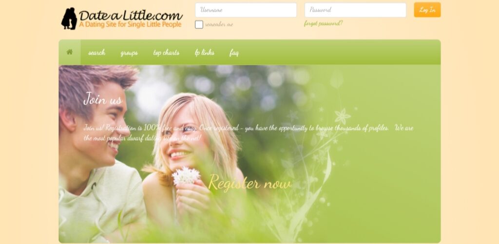 Datealittle.com sign up page for little people dating