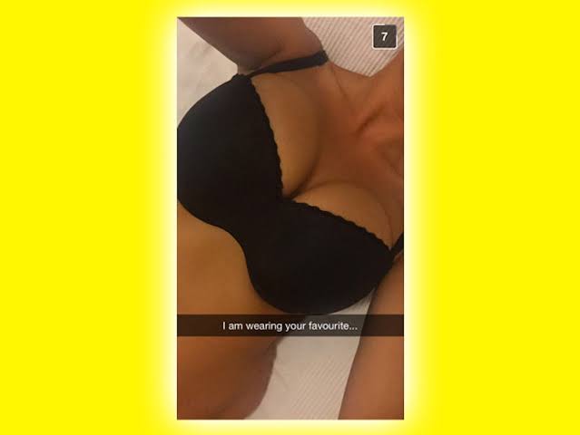 Girl on Snapchat sexting showing off round boobs in black bra